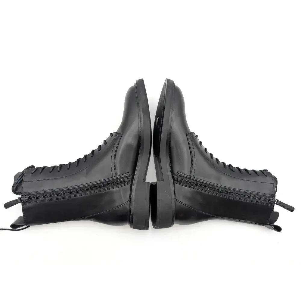 Tory Burch Double-T Lace-Up Combat Boots Women's Black Size US7M EU37.5